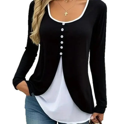 Women's two-piece long-sleeved T-shirt set in contrast colour, slim fit, available in black pink violet light gray