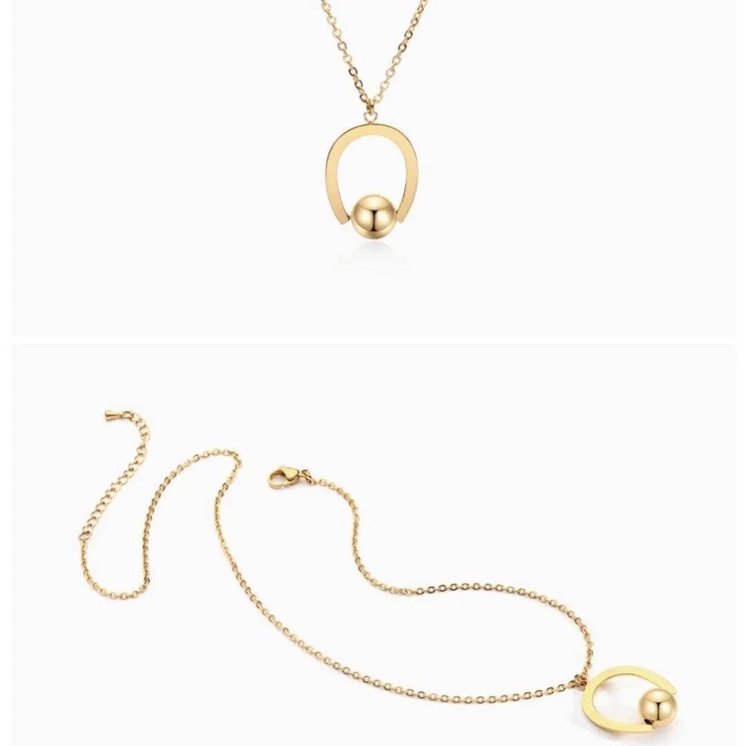 Adjustable stainless steel necklace with geometric pendant and cross chain design in gold or silver finish