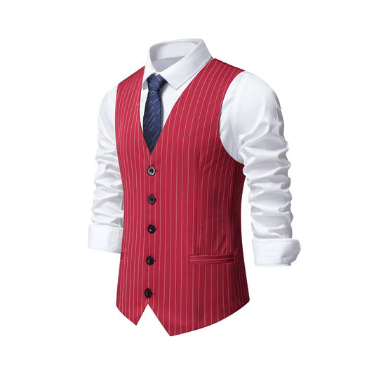 Men's striped suit vest with non-ironing finish and miter bottom hem