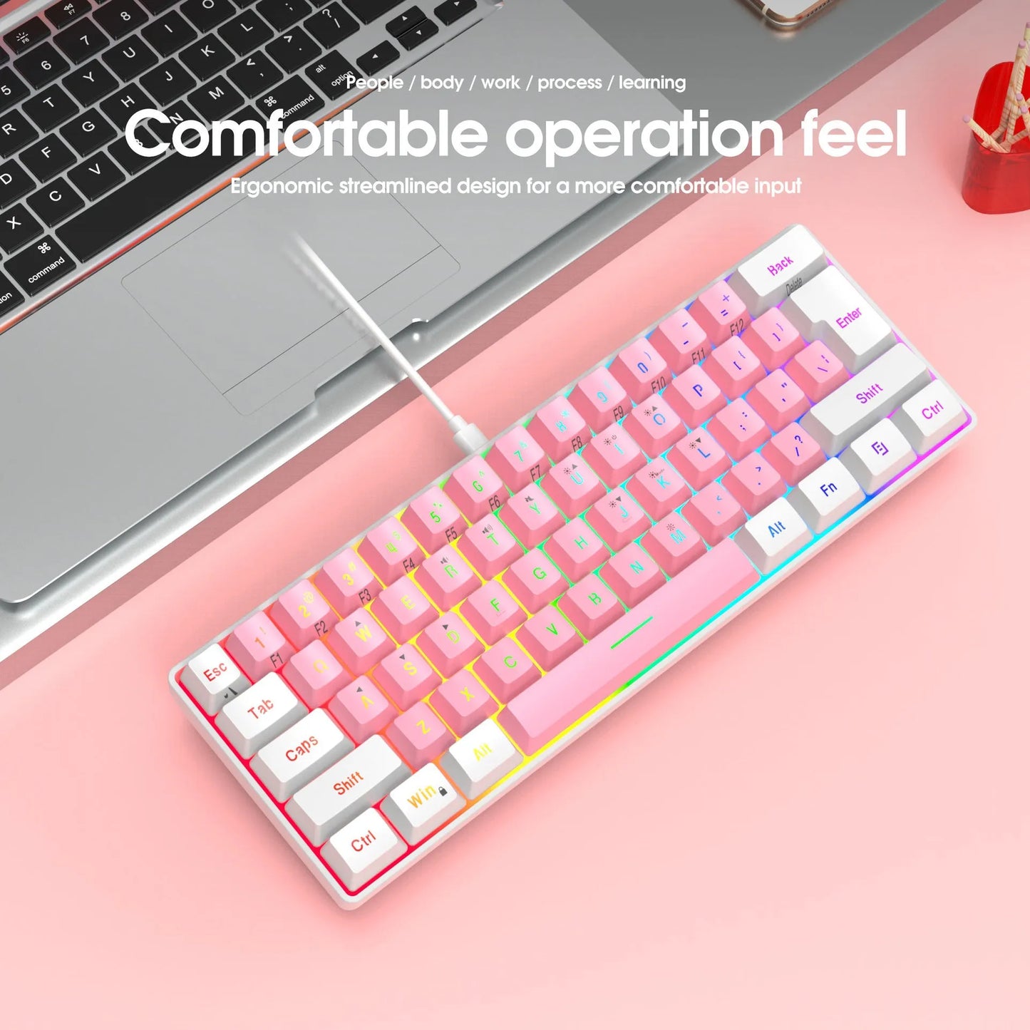 Simple wired 61 key membrane keyboard in white and black colour with 1.7 metre cable