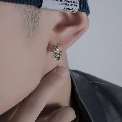 Geometric silver-coloured men's copper earrings in 10mm and 14mm sizes for hip hop style.