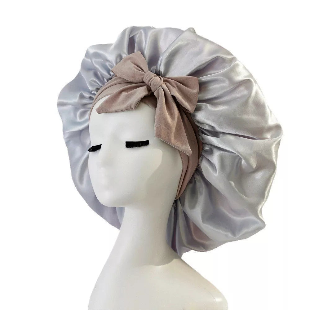 Double-layer silk bonnet for sleeping in various colors