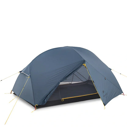 Phantom Blue two-person silicone tent with aluminium poles showing waterproof construction