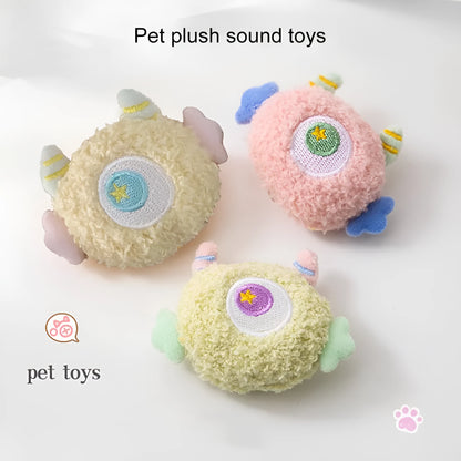 Cartoon-shaped plush dog chew toy with squeaker in grey, green, pink, white or yellow colours