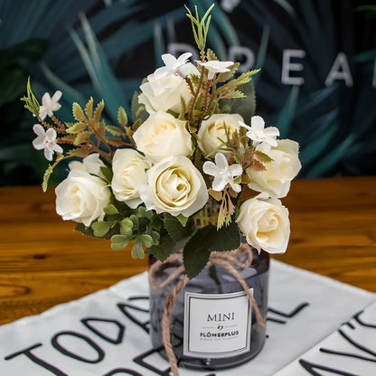 Artificial silk flower bouquet in seven colours with semi-manual construction