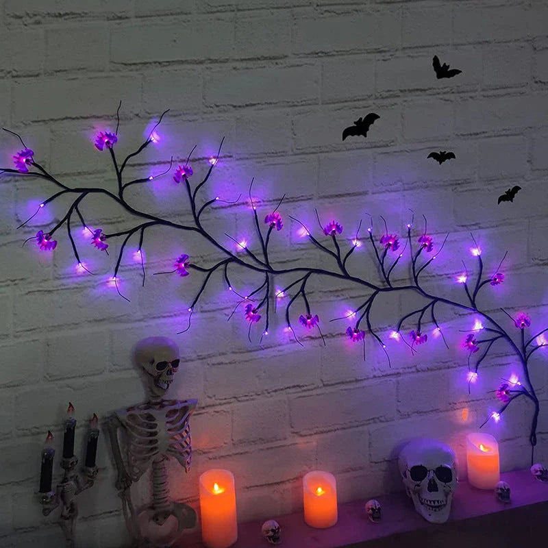 Halloween Willow Vine String Lights with Spooky Bats and Pumpkins for Indoor and Outdoor Decoration