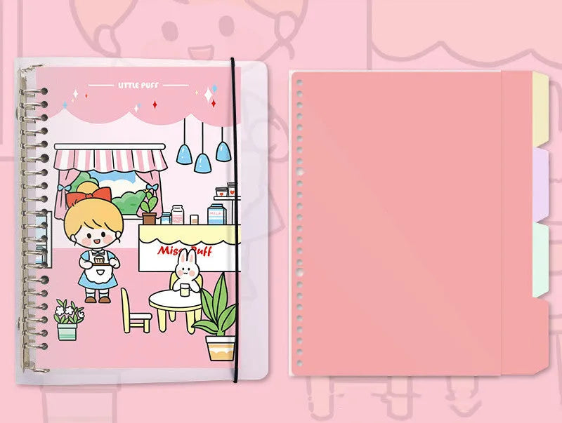 Refillable notebook with detachable decorative cover and replaceable paper core in B5 size