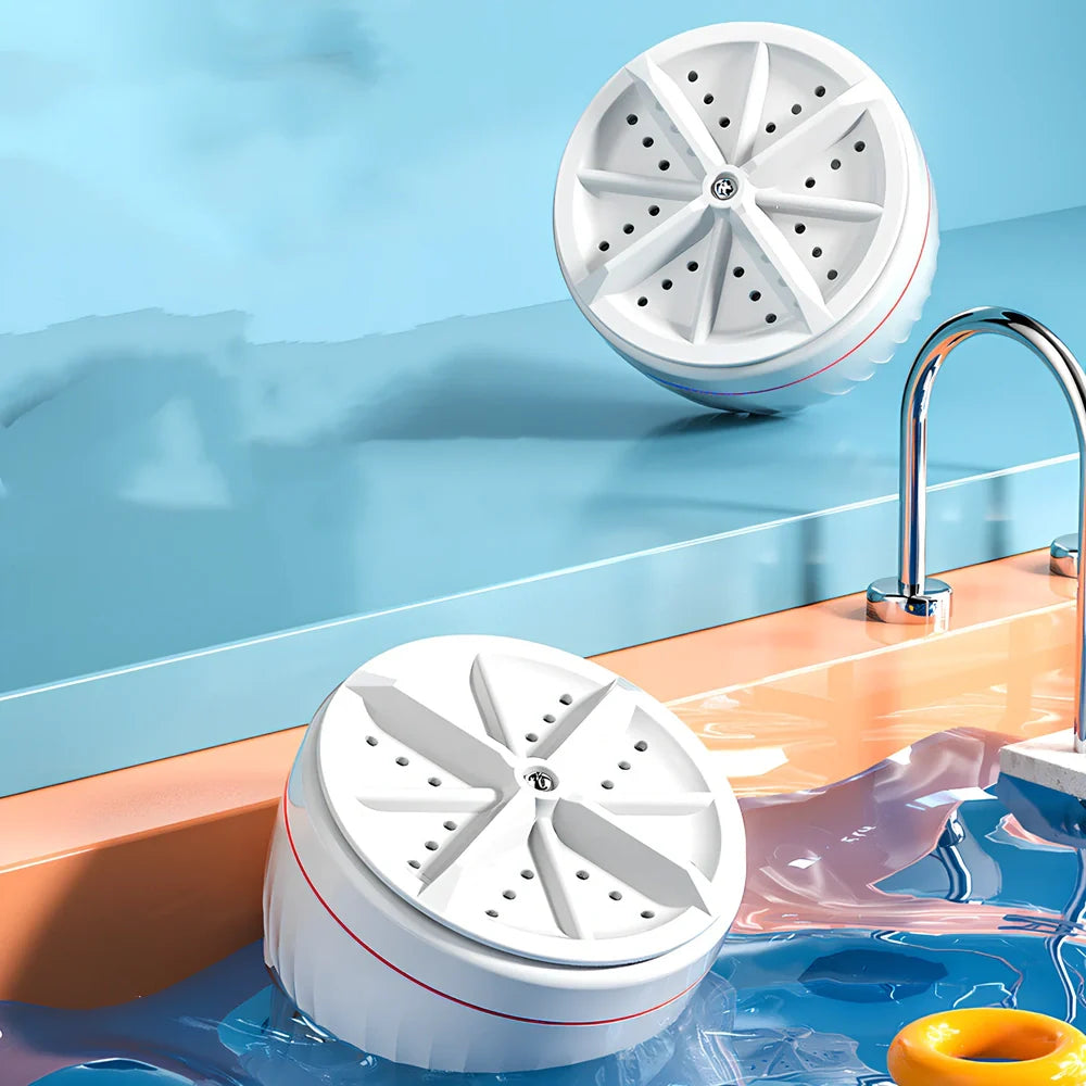 White portable turbine washing machine with USB power connection for dormitory use