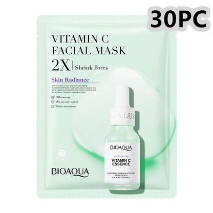 Collagen and hyaluronic acid facial sheet mask set with four variant packages showing 30g gel masks
