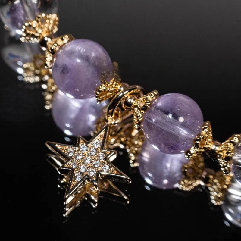 Eight Awn Star Bracelet handmade from artificial crystal with purple amethyst tones, elegant women's jewellery suitable for anniversary celebrations, employee welfare gifts, and advertising promotions