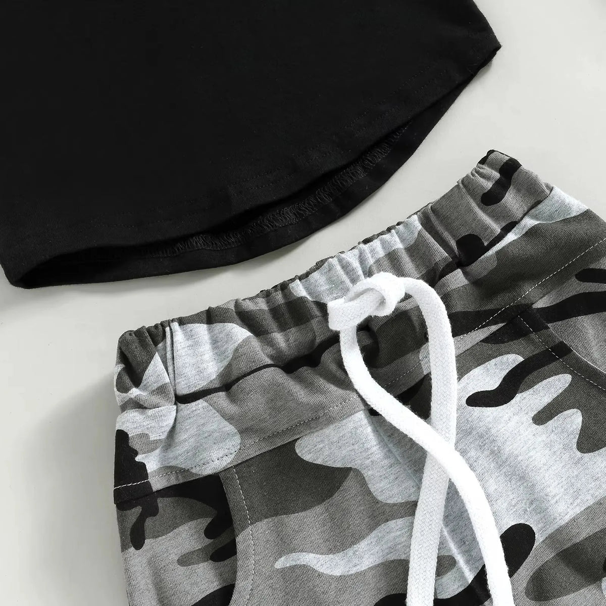 Boys' black hooded vest and shorts set in knitted cotton, sizes 70cm to 110cm, two-piece outfit