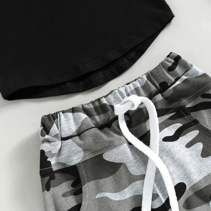 Boys' black hooded vest and shorts set in knitted cotton, sizes 70cm to 110cm, two-piece outfit