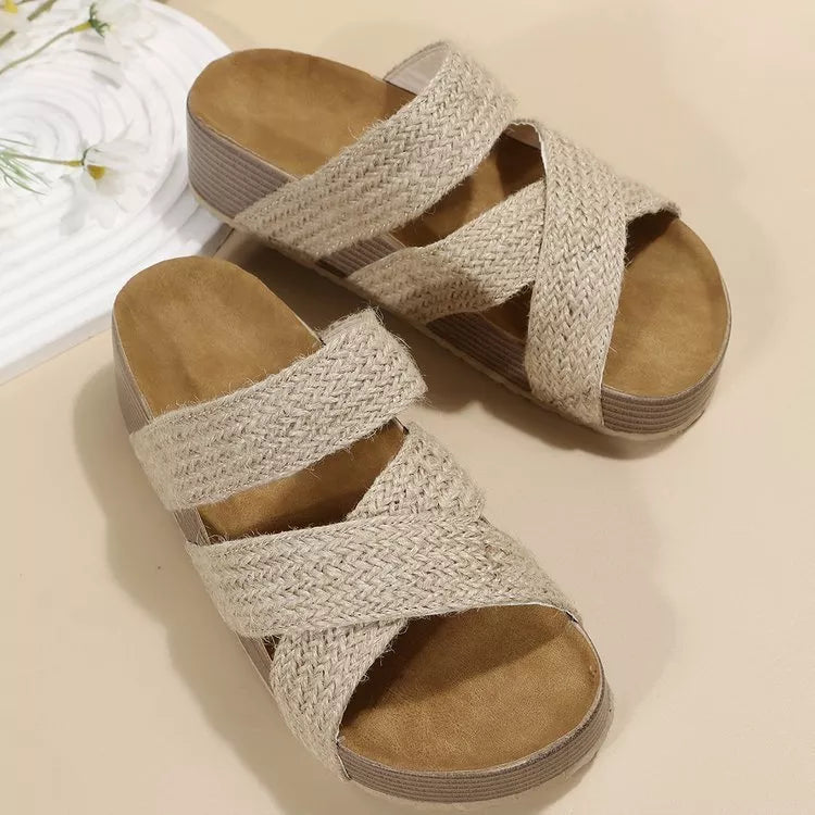 Women's woven cross-strap summer platform sandals in various colors