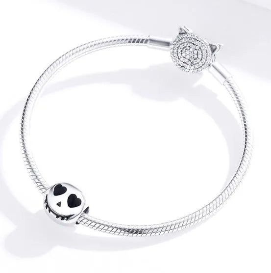 Halloween S925 silver grimace doll bead, 1cm ghost face charm for DIY jewellery