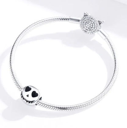 Halloween S925 silver grimace doll bead, 1cm ghost face charm for DIY jewellery