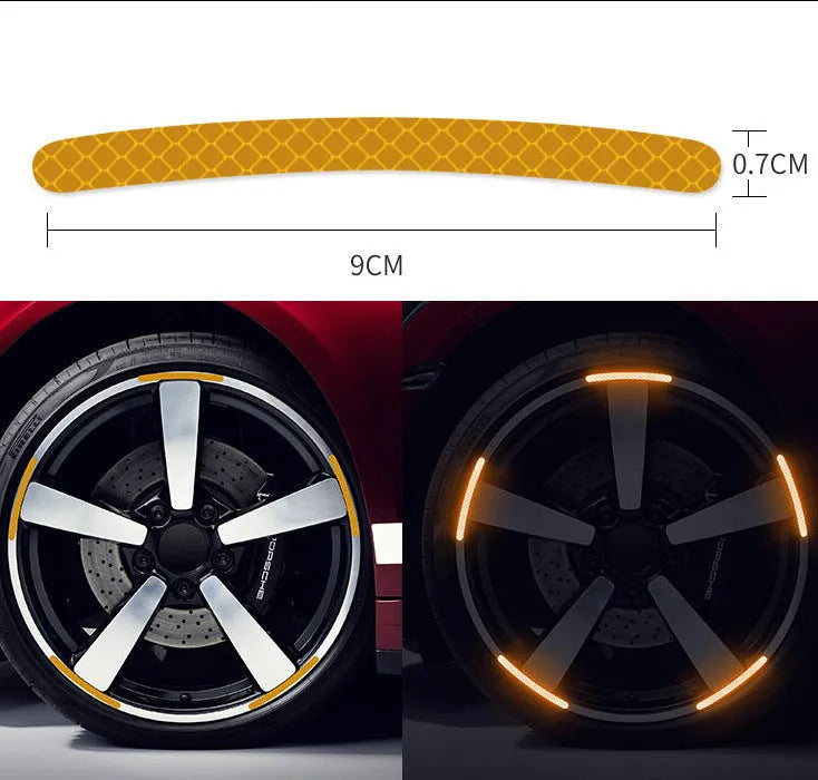 20-piece car wheel hub reflective stickers in multiple colours including fluorescent, rainbow and standard options