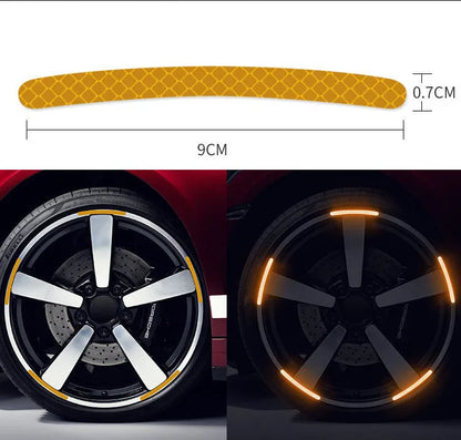 20-piece car wheel hub reflective stickers in multiple colours including fluorescent, rainbow and standard options