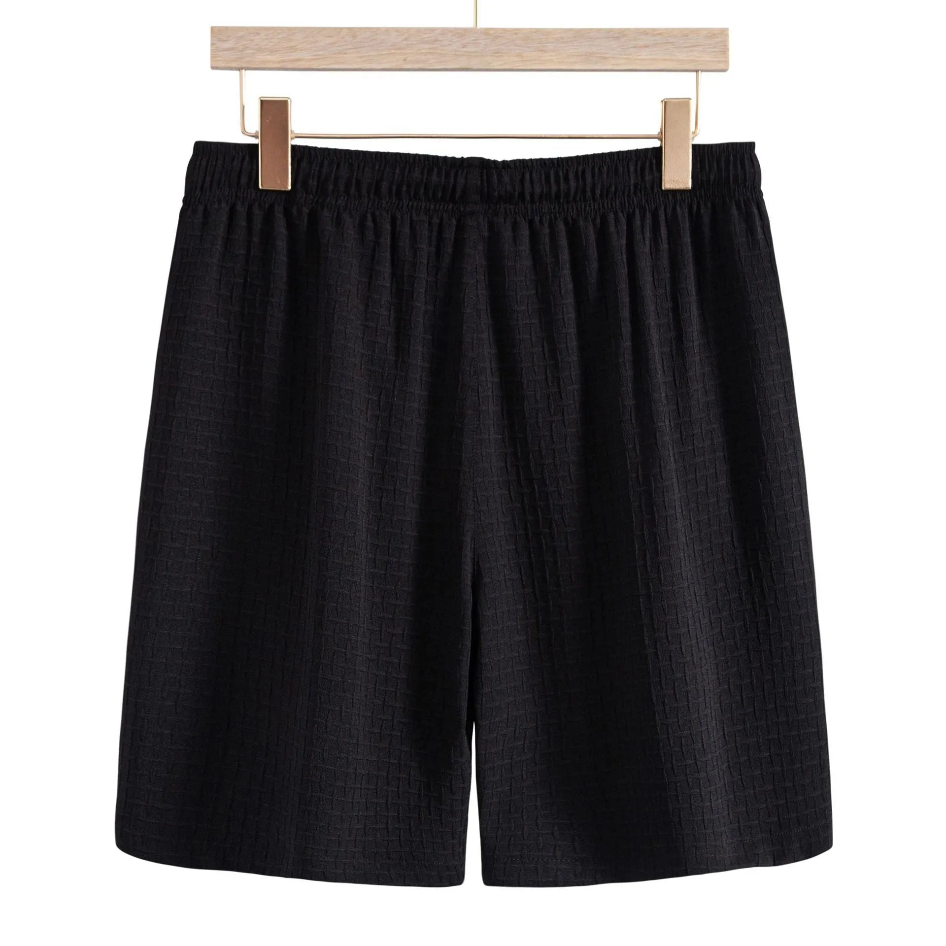 Men's black cotton blend short sleeve shirt and matching shorts set for summer beach wear