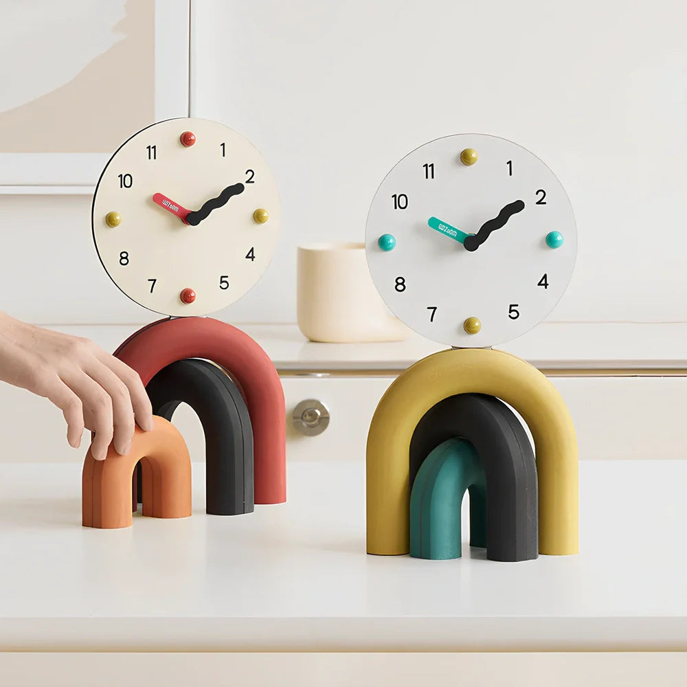 Minimalist tabletop clock with 14.7cm width and battery power in vibrant yellow colour