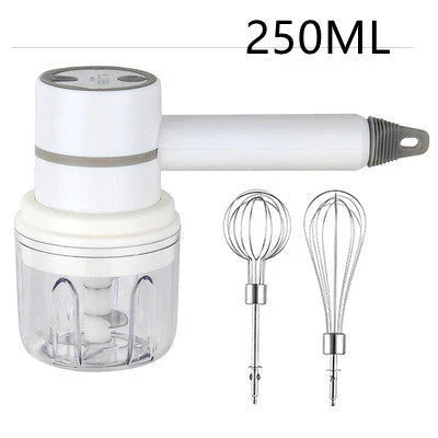 Cordless Electric Hand Mixer with 3-speed settings, rechargeable design, and whisk and egg beater attachments for baking