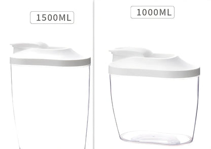Clear plastic kitchen storage containers with airtight lids for beans and grains