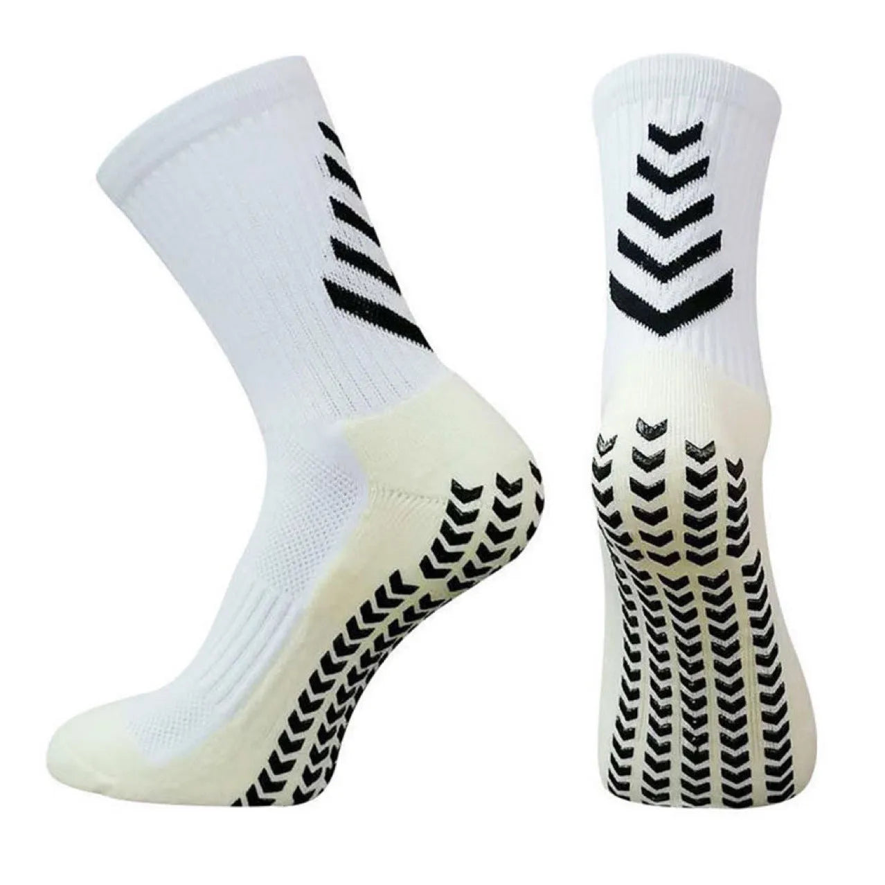 Men's mid-calf athletic socks with non-slip silicone grips in Arrow Black colour with geometric pattern design