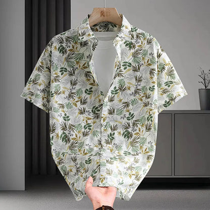 Men's Hawaiian style cotton summer shirt with floral printed pattern in cardigan design