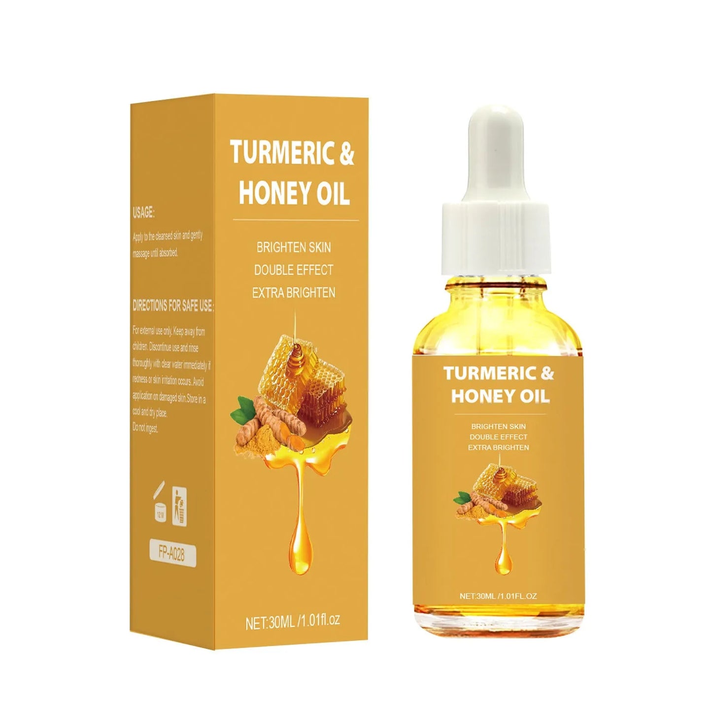 30ml glass bottle of Turmeric Honey Essential Oil with neutral white label