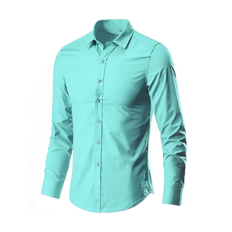 Long-sleeve linen shirt in various colours including black, brown, and navy blue, with loose fit and sizes up to 5XL