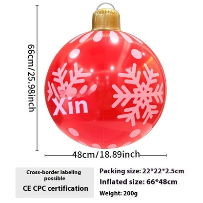 63cm red snowflake inflatable Christmas ball with flashing LED lights hanging in garden