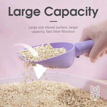 White ABS plastic cat litter scoop with storage base and hidden bag compartment