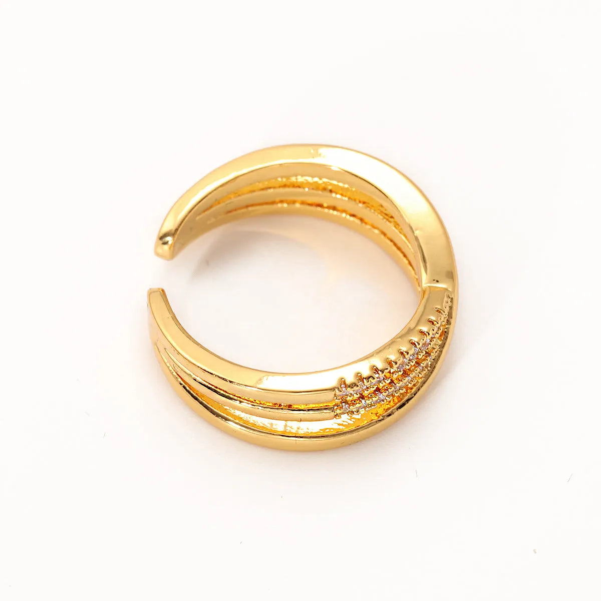 Women's gold electroplated open ring with copper base and geometric line design, single ring