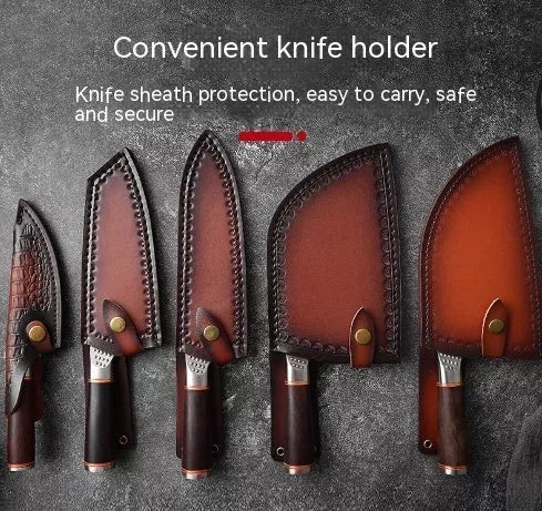 Forged Hammer Pattern Cutting Tool Stainless Steel Set with various knives and sheaths