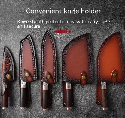 Forged Hammer Pattern Cutting Tool Stainless Steel Set with various knives and sheaths