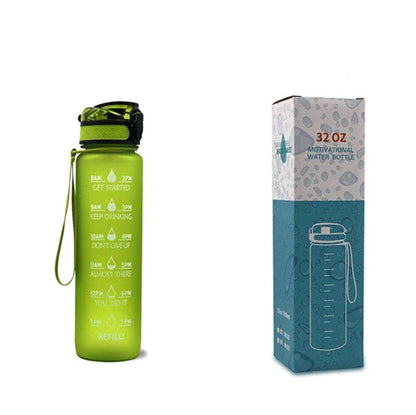 1-Liter Tritan Sports Water Bottle with Time Markers, Bounce Cover, and Motivational Design