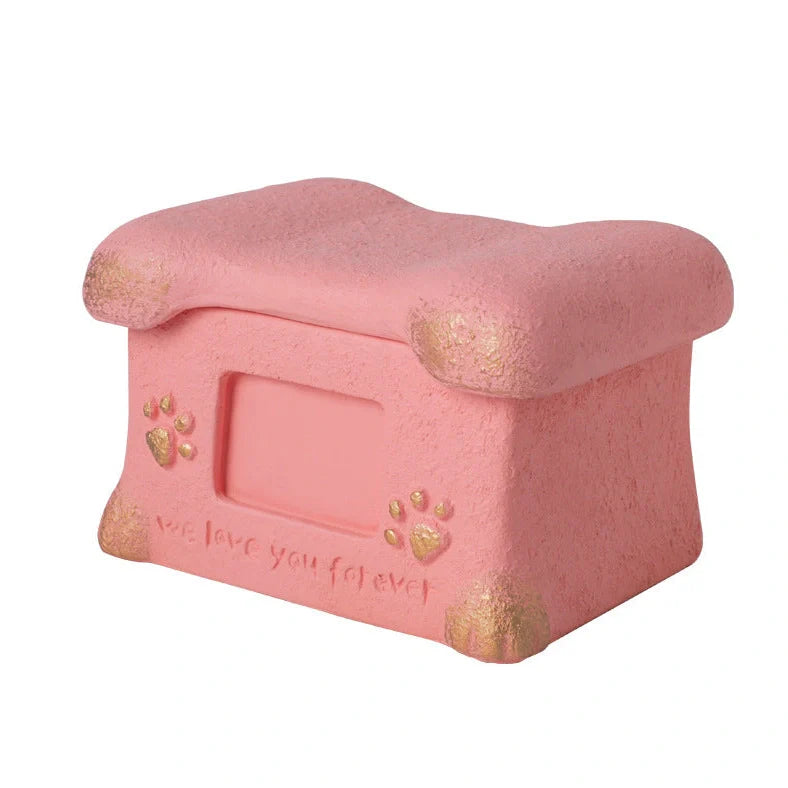 Handmade Polant cement pet cremation casket in black, grey, pink, or white colours with ash urn