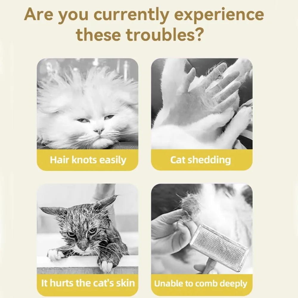 Green and yellow cat steam brush with silicone bristles for grooming pets, measuring 85x85x52mm