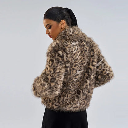 Leopard print women's coat with buckle lapel detail, regular sleeves, and street fashion style