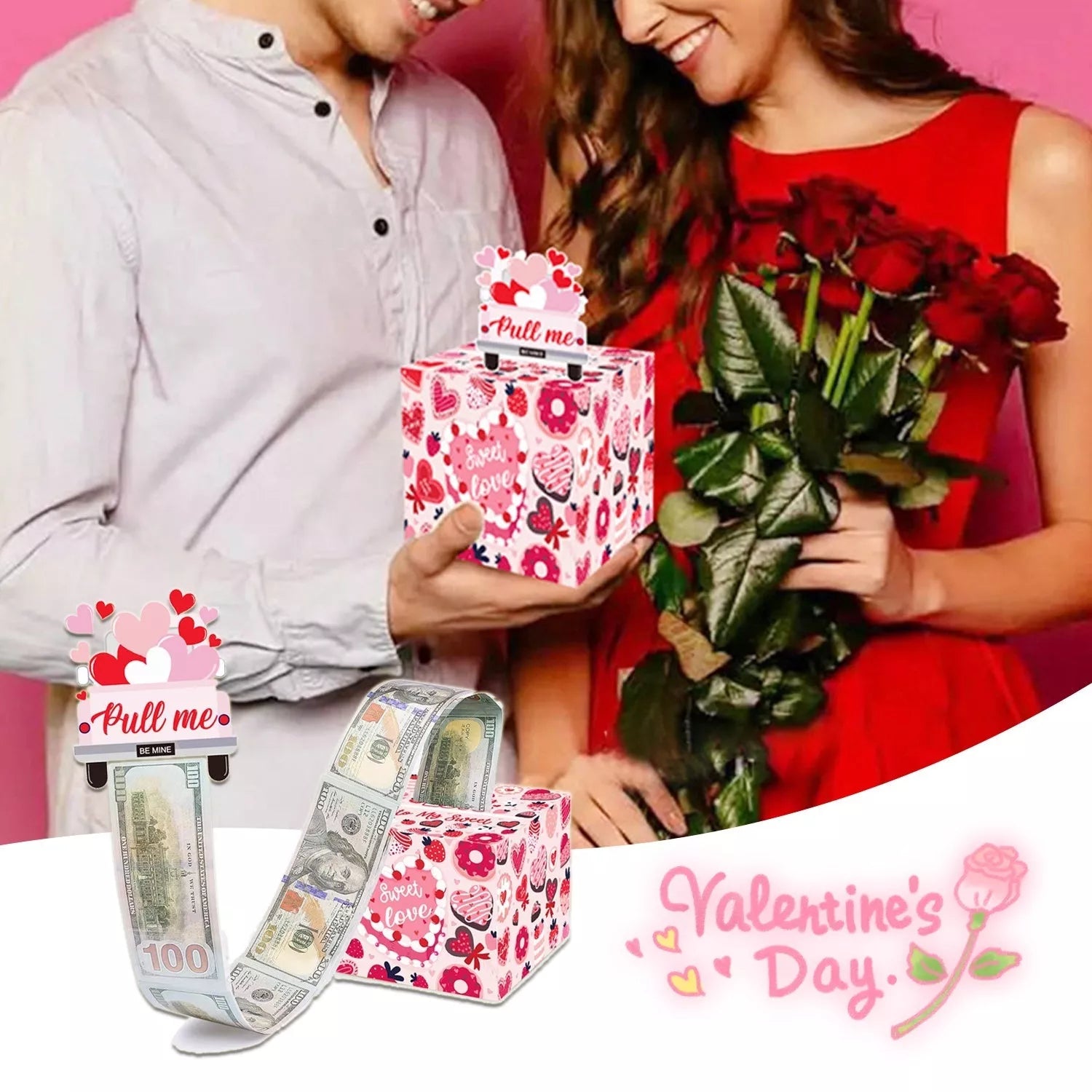 Valentine's Day Surprise Box with colorful bouncing gift boxes inside
