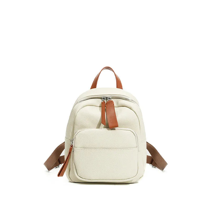 Women's leather backpack in urban simplicity style with organised internal compartments