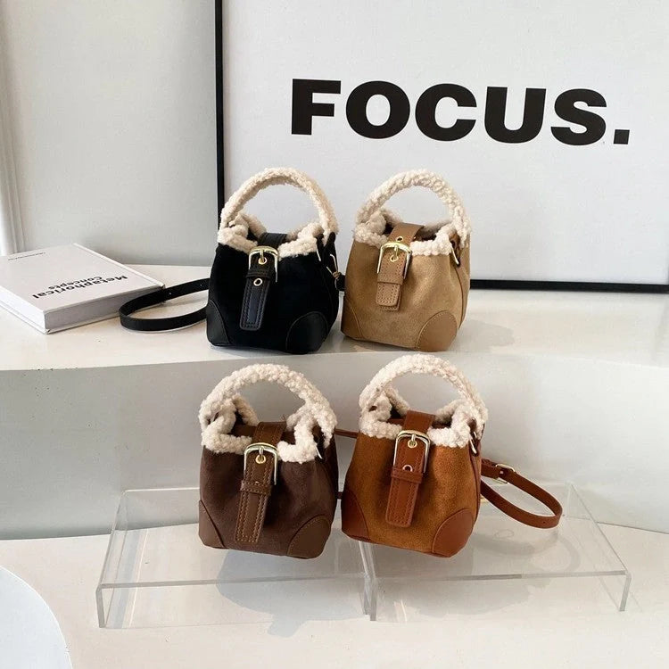 Stylish women's retro plush crossbody shoulder bag in multiple colors