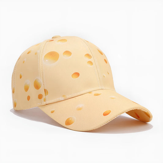 Cheese pattern personalised peaked cap with dome crown and adjustable strap