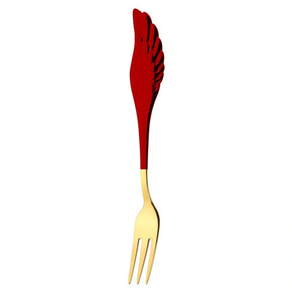 304 stainless steel angel wing spoon and fork set in various colors