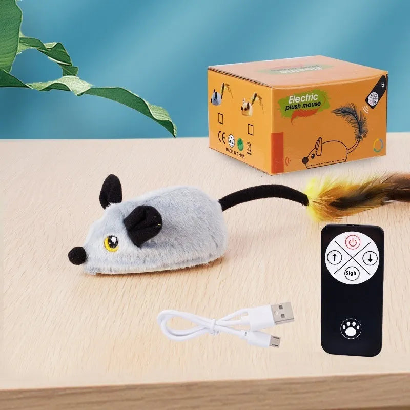 Simulation remote control electric mouse cat toy with plush fabric in multiple colour options