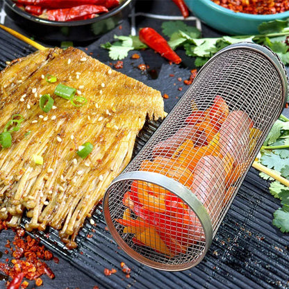 Stainless steel mesh grill basket for cooking a variety of foods on the barbecue