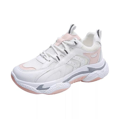 Breathable Single Mesh Platform Casual Women's Sports Shoes in grey, pink, and orange