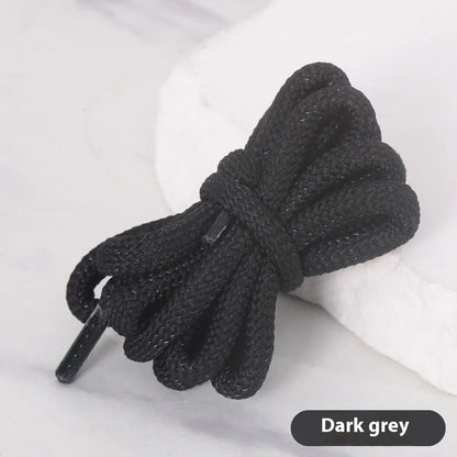 Round braided cotton shoelaces in multiple colours showing width and length options on a white background.