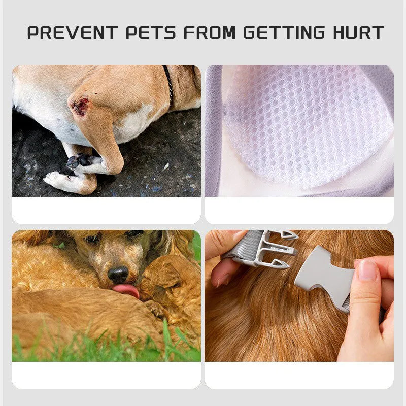 Blue dog knee protector sleeve with elbow padding and scarf on a medium-sized dog