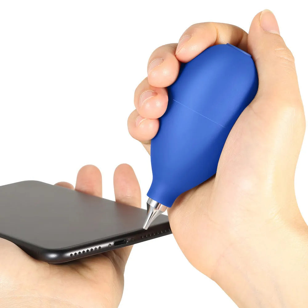 Blue rubber air blowing cleaning tool for dust removal from cameras and mobile phones, 9.5cm length