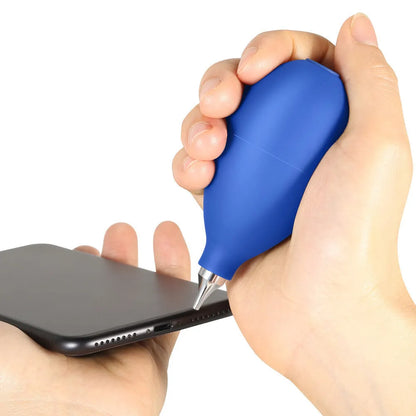 Blue rubber air blowing cleaning tool for dust removal from cameras and mobile phones, 9.5cm length